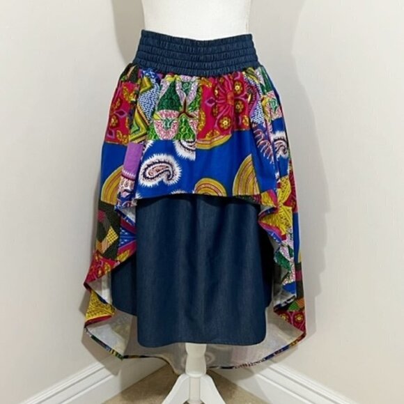 𝅺sakkas Bahati Hi Low Mermaid African Ankara Dutch Wax Paisley Skirt - Picture 1 of 5